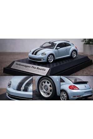 Wolkswagen Beetle Mavi Diecast Model Araba VosVos Model Araba Açılan Kapılar 1:26 Ölçek Özel Standlı