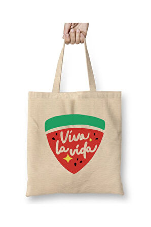 Twinkling Watermelon Viva La Vida Beyaz Bez Çanta Uzun Saplı Alışveriş Çantası Plaj Çantası