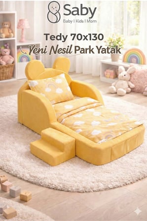 SABY Bebekler ve Çocuklar İçin 70 x 130 Yataklı Tedy Modüler Sünger Oyun Parklı Beşik ve Park Yatak