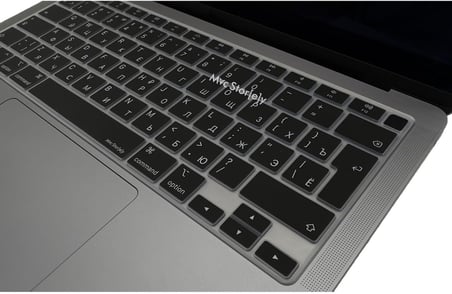 Rusça Klavye Koruyucu MacBook Air 13 A1932 A2179 A2337 M1 Uyumlu | UK ISO Ters L Enter | İnce Silikon Russian Keyboard Cover Siyah