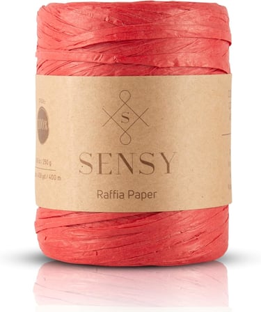 SENSY Premium 400 Metre Rafya Çanta İpi Raffia İp Kağıt İp Supla İpi 250 Gram (Kırmızı)