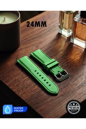 24mm Bombeli Premium Silikon Saat Kordonu | Yumuşak Kauçuk Spor & Klasik Uyumlu Kayış - Haki