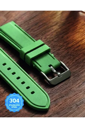 24mm Bombeli Premium Silikon Saat Kordonu | Yumuşak Kauçuk Spor & Klasik Uyumlu Kayış - Haki