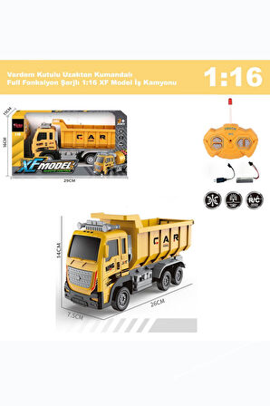 Uzaktan Kumandalı Full Fonksiyon Şarjlı 1:16 İnşaat İş Kamyonu Damperli 26 cm