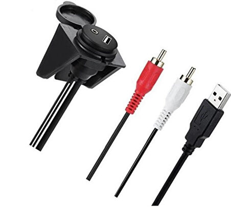 4825 Usb 2Rca 3.5mm Aux Araç İçi Kontrol Paneli Uzatma Ek Kablosu