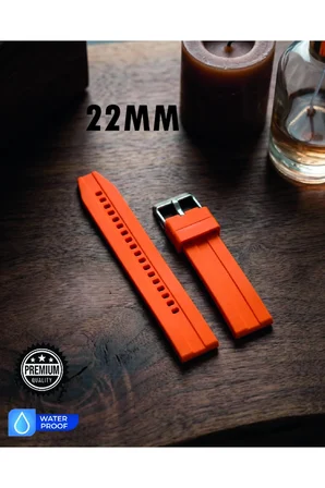 22mm Şeritli Ralli Model Premium Silikon Akıllı Saat Kordonu – Pimli (Quick Release) Sportif Tasarım – Şerit Detaylı Dayanıklı Saat Kordonu - Turuncu