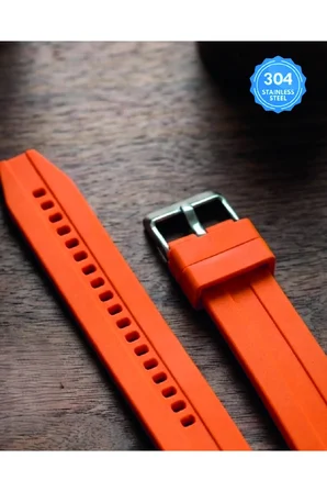 22mm Şeritli Ralli Model Premium Silikon Akıllı Saat Kordonu – Pimli (Quick Release) Sportif Tasarım – Şerit Detaylı Dayanıklı Saat Kordonu - Turuncu