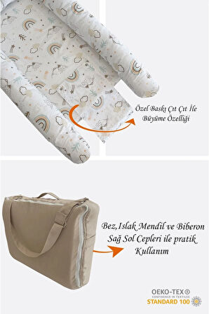 Kahve Dağ Desenli Çantalı Babynest Bebek Çantası Taşınabilir Anne Yanı Yatağı Baby Nest