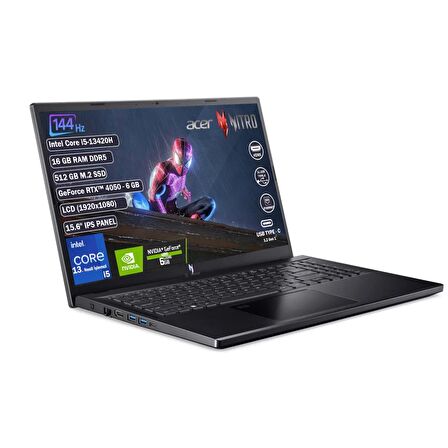 Acer Nitro V15 ANV15-51-57XV Intel Core I5 13420H 16GB 512GB SSD RTX4050 Freedos 15.6" Fhd Taşınabilir Bilgisayar NH.QNBEY.004