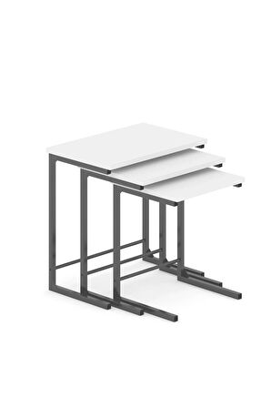 3’lü Beyaz- Siyah Renk Zigon Sehpa Metal Zigon Sehpa C Sehpa Servis Sehpası