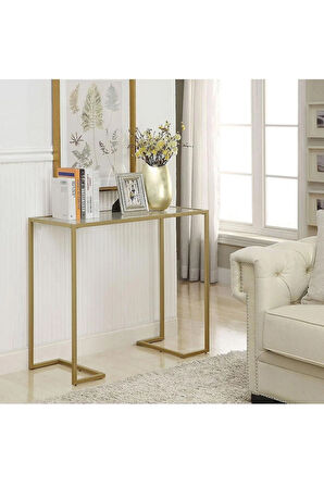 Petek Üstü Gold Renk Temper Camlı Dresuar Metal Konsol