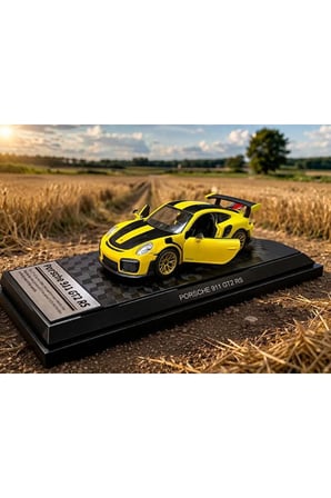 Porsche 911 GT2 Cabriolet Çizgili Diecast Model Araba 1:26 Ölçek Standlı Özel Araba Sarı