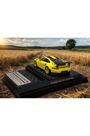 Porsche 911 GT2 Cabriolet Çizgili Diecast Model Araba 1:26 Ölçek Standlı Özel Araba Sarı