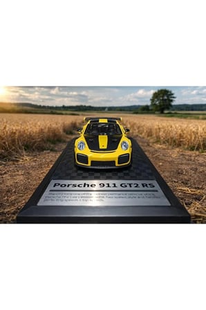 Porsche 911 GT2 Cabriolet Çizgili Diecast Model Araba 1:26 Ölçek Standlı Özel Araba Sarı