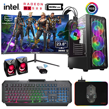 Xaser GX15 i5 4570 16GB Ram 512GB M.2 NVMe SSD 8GB RX580 23.8" Curved Oyuncu Bilgisayarı