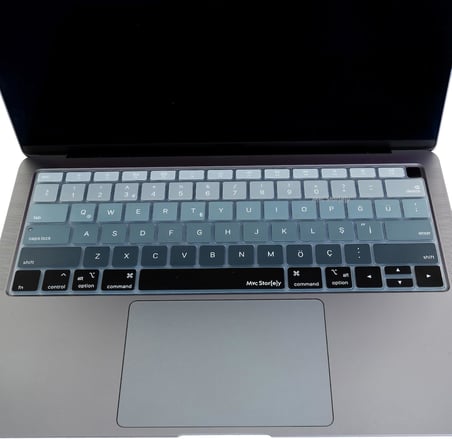 Türkçe Q Klavye Koruyucu MacBook Air 13 A1932 A2179 A2337 M1 Uyumlu | US Amerikan Düz Enter ANSI | Türkçe Baskılı Silikon Keyboard Cover Siyah Gri