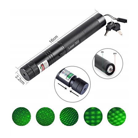 18650 Pi̇lli̇ Şarjli Anahtar Emni̇yetli̇ Yeşi̇l Lazer Pointer (50 Km)