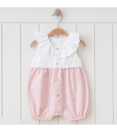 KIZ BEBEK PAMUKLU KETEN GÖRÜNÜMLÜ DÜĞME DETAYLI TULUM