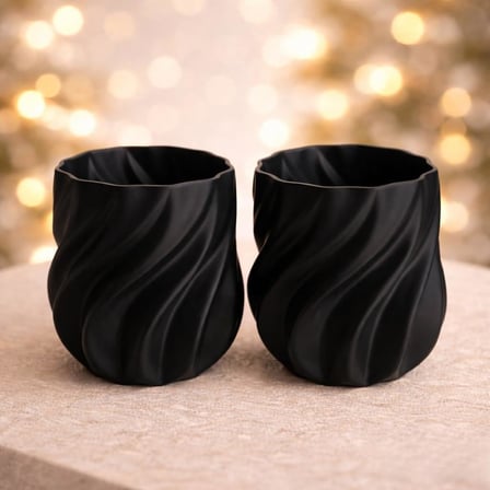 Modern Dalga Tasarım Saksı, Dekoratif Mini Çiçeklik, 9x9 cm, 2'li Set, Salon ve Ofis İçin, 4 Farklı Renk Seçeneği (Hardal Sarı)