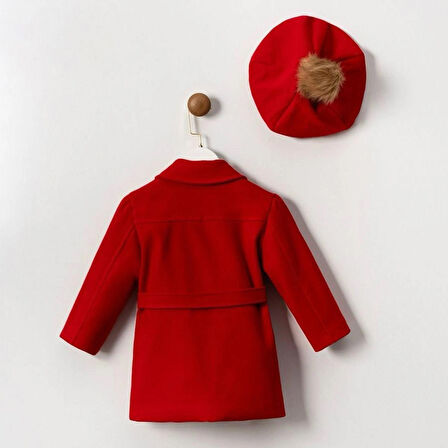 KIZ ÇOCUK ŞAPKA AKSESUARLI KIRMIZI KABAN