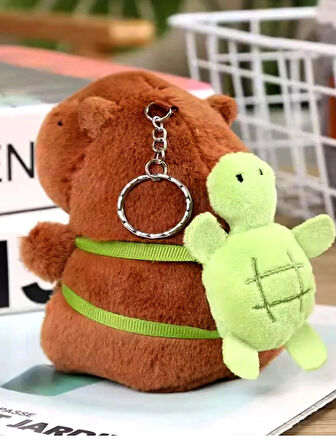 Kapibara Seçimli peluş capybara anahtarlık(1adet]çilek şapkalı kaplumbağa  hediyelik çanta süsü