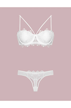 Meba Kadın Kırmızı Telli Dantelli Slip Destekli Push-up Sütyen Takım 4591