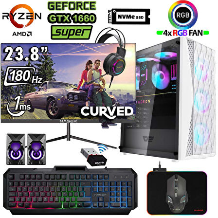 Xaser Xsr1201 Ryzen 5 5500 32GB Ram 1TB M.2 NVMe SSD 6GB GTX1660 Super 180Hz Curved Masaüstü Oyuncu Bilgisayarı