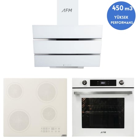 Alveus AFM Serisi Moesta Vitroseramik Elektrikli Cam Beyaz Ankastre Set ( V6-05 + FM7701 + FM3251W)