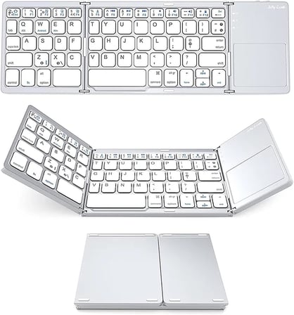 Kablosuz BT Klavye - Katlanır, Dokunmatik Yüzeyli, Taşınabilir Ultra İnce - Windows/Android/iOS Uyumlu - Gümüş