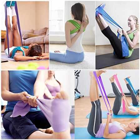 3'lü Pilates Lastiği Direnç Lastiği Seti 3 Adet Pilates Lastik Seti Pilates Bandı 90X7,5Cm