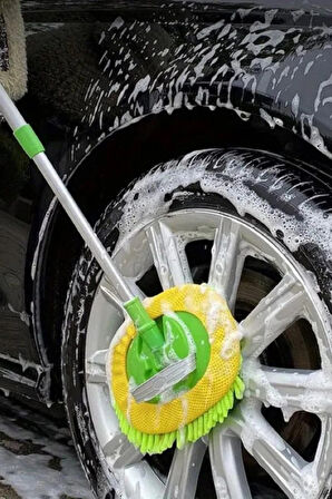 ( 1 Yedek Bezli) Mikrofiber Araba Yıkama Fırçası - Teleskopik Uzun Saplı Detay Oto Fırçası Oto Mop