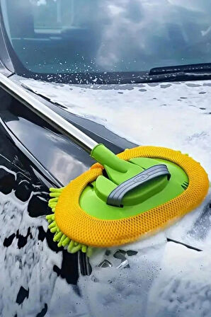 ( 1 Yedek Bezli) Mikrofiber Araba Yıkama Fırçası - Teleskopik Uzun Saplı Detay Oto Fırçası Oto Mop