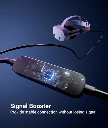 Bağlantı Kablosu 26 FT Sinyal Güçlendiricili Meta/Oculus Quest 3, Quest2/Pro/Pico4 Aksesuarları ve PC/SteamVR ile Uyumlu, Yüksek Hızlı Veri Aktarımı, VR Kulaklık için USB 3.0 - USB C Kablosu
