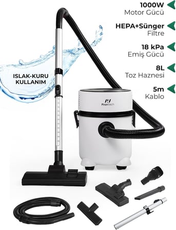 ES-07 Panda Islak &amp; Kuru Elektrikli Süpürge | 1000W Güçlü Motor | HEPA Filtreli | Toz Torbasız