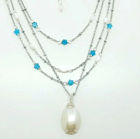 2355 Sedef Apatit üç ve tek sıralı ikili el yapımı kolye