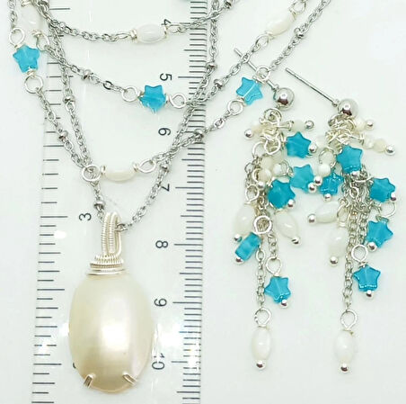 2355 Sedef Apatit üç ve tek sıralı ikili el yapımı kolye