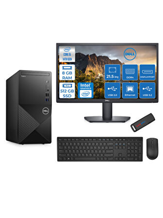 Dell Vostro 3020MT Intel Core I5 14400 8gb 512GB SSD Freedos 21.5 Fhd Monitör Bilgisayar ZTN2042VDT3020MTMF102+ZETTAUSBBELLEK