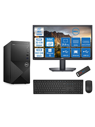 Dell Vostro 3020MT Intel Core I5 14400 32GB 512GB SSD Windows 11 Home 21.5 Fhd Monitör Bilgisayar ZTN2042VDT3020MTMH117+ZETTAUSBBELLEK