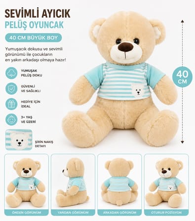 Halley Oyuncak Sevimli Ayıcık Pelüş Oyuncak 40 cm – Yumuşak Oyuncak