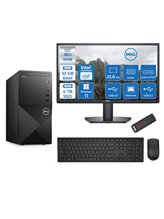 Dell Vostro 3020MT Intel Core I5 14400 32GB 4tb SSD Windows 11 Home  23.8 Fhd Monitör Bilgisayar ZTN2042VDT3020MTNH120+ZETTAUSBBELLEK