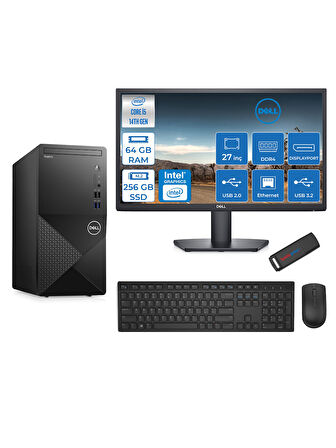 Dell Vostro 3020MT Intel Core I5 14400 64GB 256GB SSD Freedos 27" Fhd Monitör Bilgisayar ZTN2042VDT3020MT7F126+ZETTAUSBBELLEK