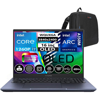 Asus Expertbook B5602CBN-I71260165 Intel Core I7 1260P 24GB Ddr5 512GB SSD 16" OLED 4gb ARCA350M WINDOWS11PRO Taşınabilir Bilgisayar 090NX05K1-M00L0029+WEBLEGELSINÇANTA