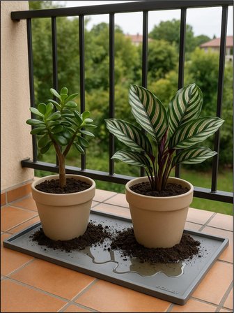 Silikon Saksı Altlığı ve Viyol Tepsisi (60x40 cm) - Su Geçirmez Bitki Koruyucu Mat, Fide Yetiştirme ve Çiçek Altlığı, Yükseltilmiş Kenarlı Saksı Tablası, Gri Renk