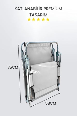 ecm proger Gölgelikli Katlanabilir Şezlong, Havuz, Bahçe ve Teras için, Yastıklı, Alüminyum, Gri, Modern Stil