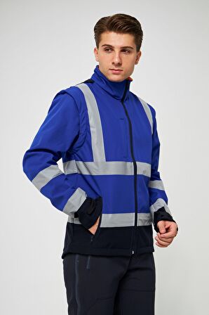 Orange Safety Saks Mavi Softshell Mont Reflektörlü Kolları Çıkmalı