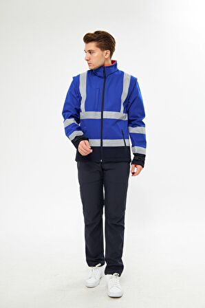 Orange Safety Saks Mavi Softshell Mont Reflektörlü Kolları Çıkmalı