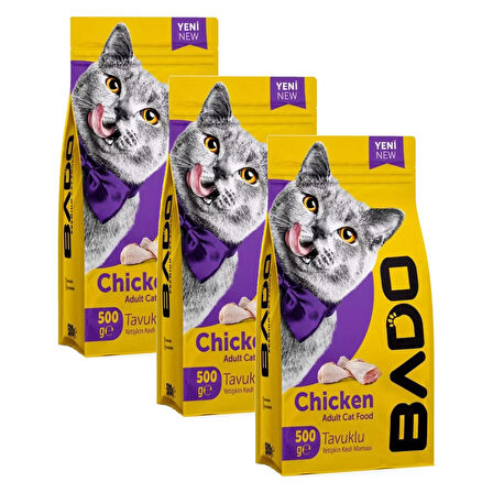 Bado Kedi Maması Tavuklu Yetişkin Kuru 500 gr x 3 Adet