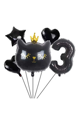 SİYAH KEDİ TEMALI FOLYO YAŞ BALON SET