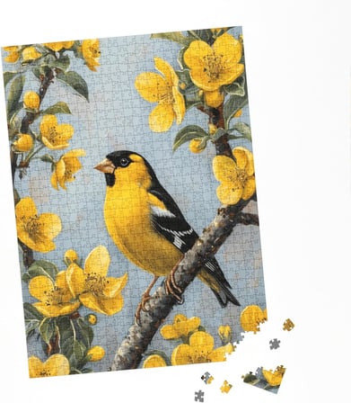 1000 Parça Puzzle, Sarı Çiçekler ve Kuş Temalı