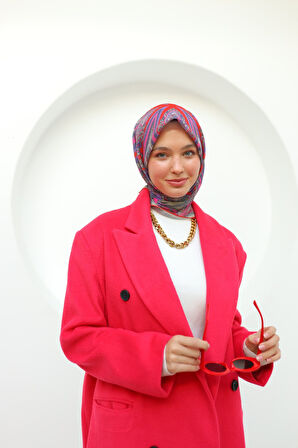Aminenesil Etnik Desen Soft Pamuk Eşarp Lila Pembe Yeşil Renk
